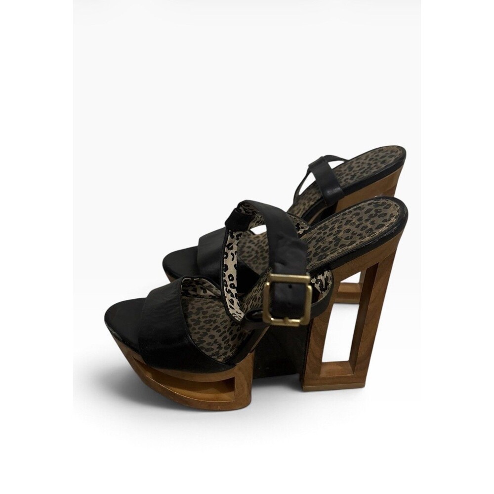 JESSICA SIMPSON Black Y2K Architectural Cutout Platform Heels Sandals Sz 7B - Picture 9 of 10